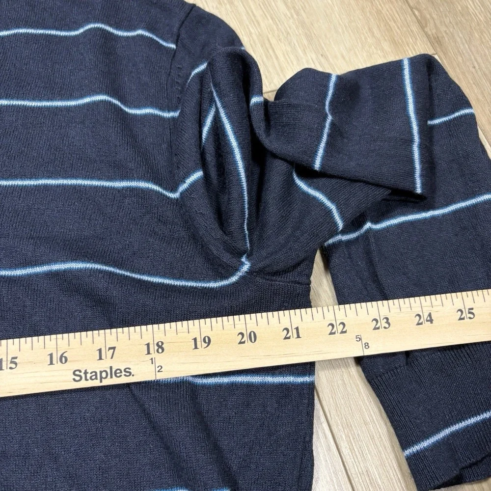 Banana Republic Stripe V-Neck Sweater Silk Cashmere Long‎ Sleeve Navy Blue XL